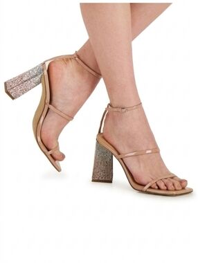 INC International Concepts Nude Strappy Block Heel Sandals with Rhinestone Heel